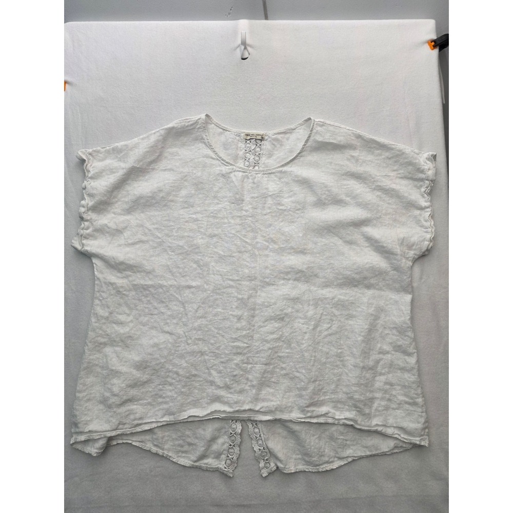Terzo Millennio Linen Blouse Crochet Back 3X White Coastal Boho